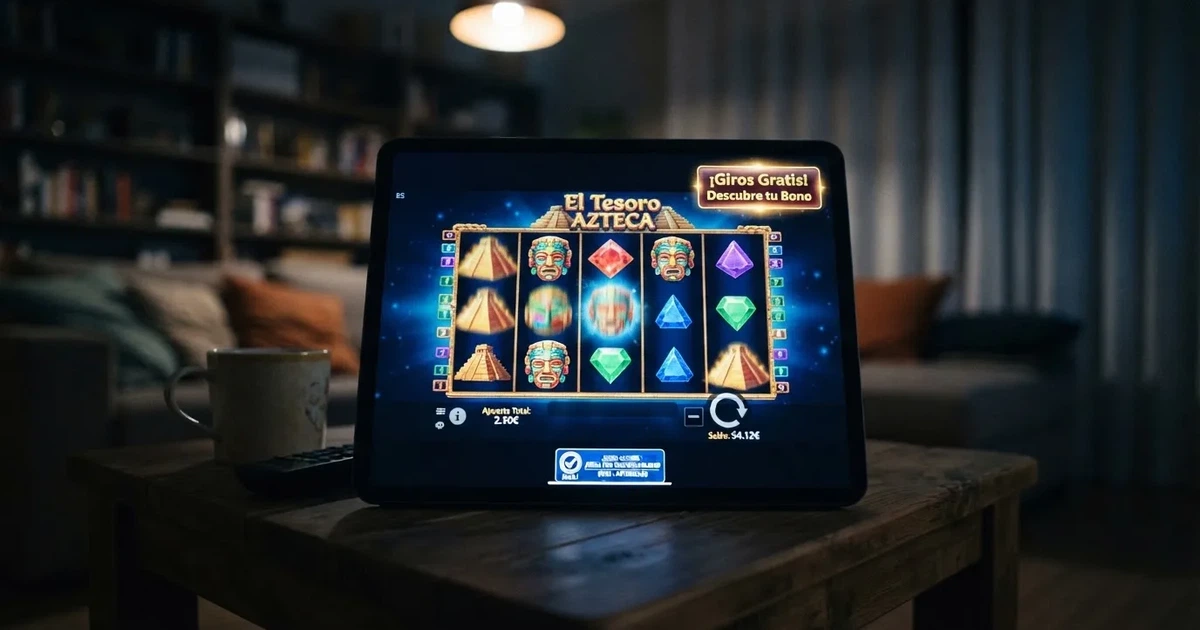 Pantalla de inicio de un casino online español con una promoción destacada de giros gratis en una tragaperras, junto al sello de la DGOJ en el pie de página