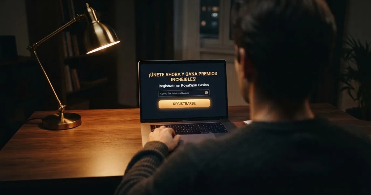 Pantalla de bienvenida de un casino online español con el mensaje «regístrate y recibe tu bono sin depósito» junto al campo de registro