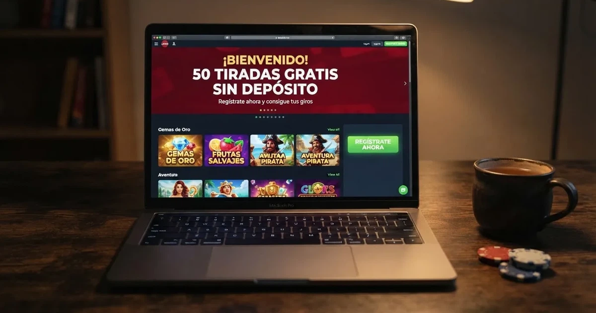 Pantalla de un casino online español con una promoción destacada de tiradas gratis y el texto «sin depósito» visible en la interfaz