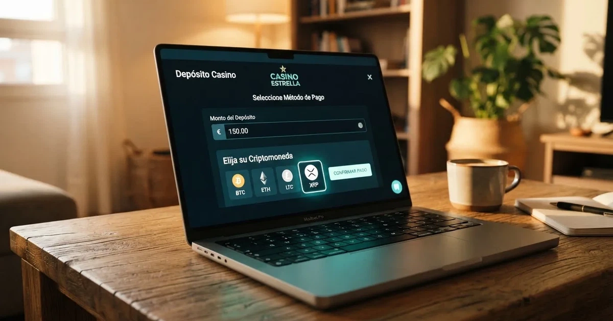 Interfaz de depósito de un casino online que muestra XRP entre los métodos de pago con criptomonedas disponibles