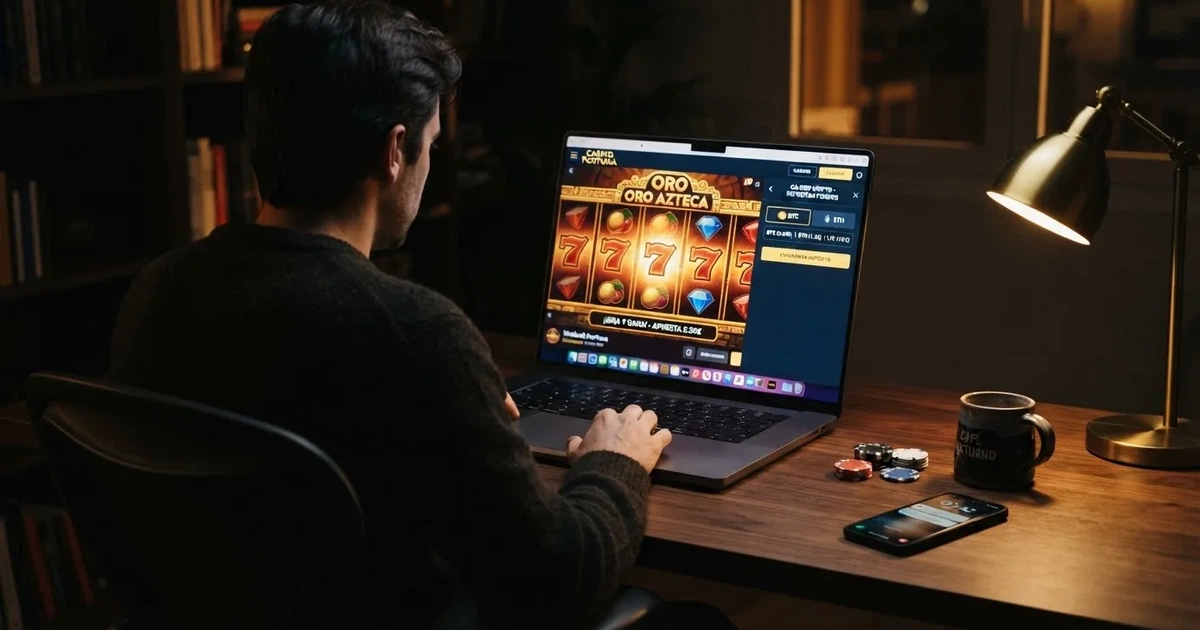 Pantalla de inicio de un casino online con la opción de depósito en TRX visible, interfaz en español, fondo oscuro con fichas de póker digitales y el logotipo de TRON en la sección de cajero