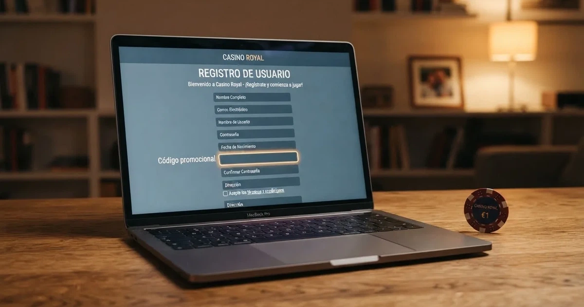 Pantalla de un casino online español mostrando el campo de código promocional durante el registro