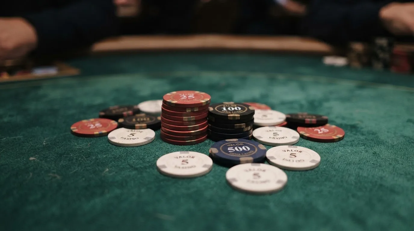 Captura conceptual de varias fichas de casino con valores diferentes distribuidas sobre un fondo de pantalla, representando la comparativa entre ofertas