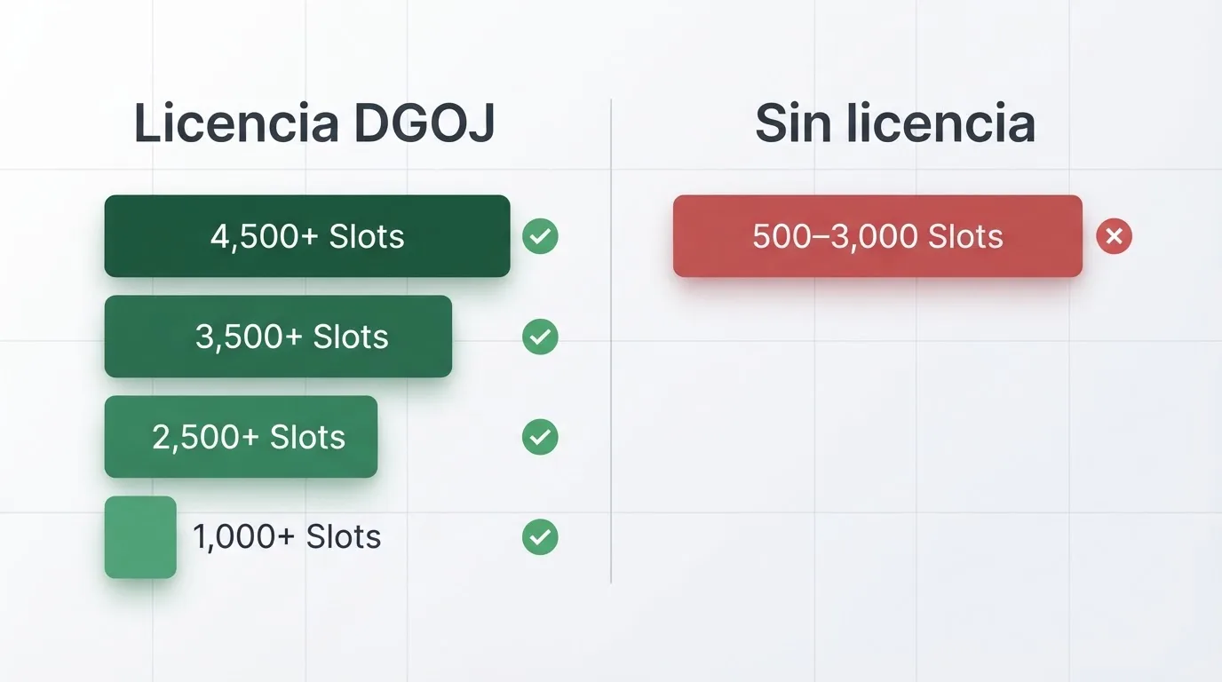 Iconos o logotipos de los diez casinos con licencia DGOJ ordenados junto a su número de slots disponibles en modo demo