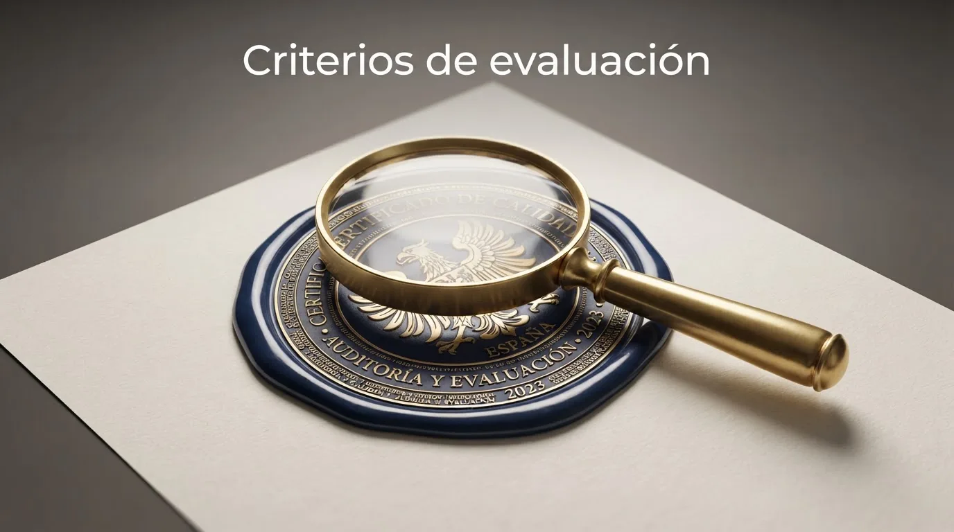 Lista de criterios de evaluación de códigos promocionales con una lupa sobre el sello DGOJ