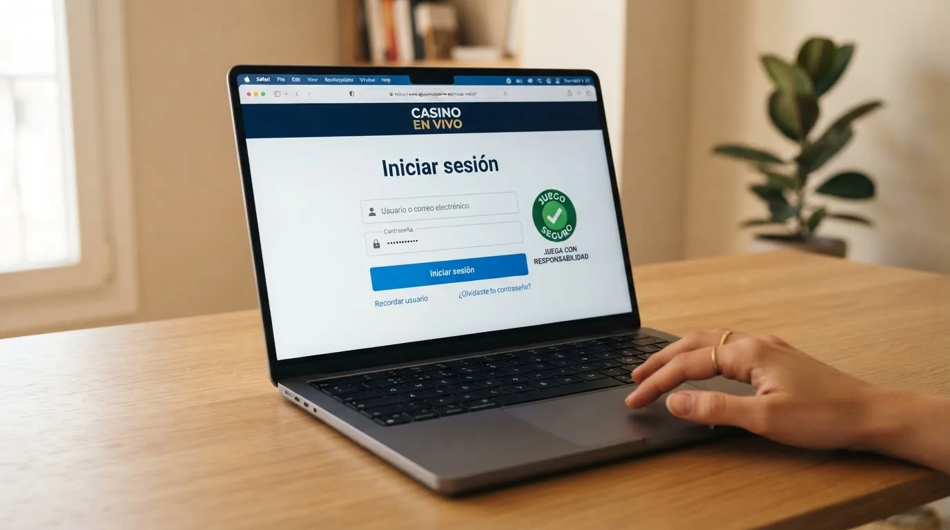 Pantalla de inicio de sesión de un casino online con el sello de la DGOJ y el dominio .es visible