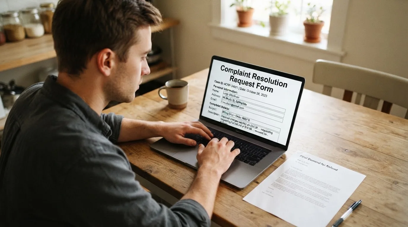 Formulario Complaint Resolution Request Form del Gambling Commissioner abierto en la pantalla de un ordenador portátil