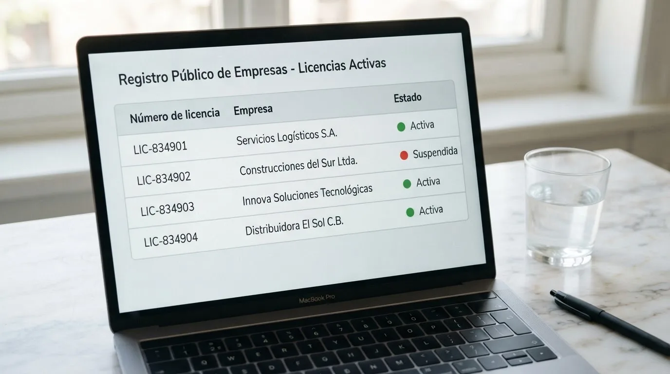 Captura parcial del registro público de licencias de Anjouan Gaming con columnas de número de licencia, nombre de empresa y estado