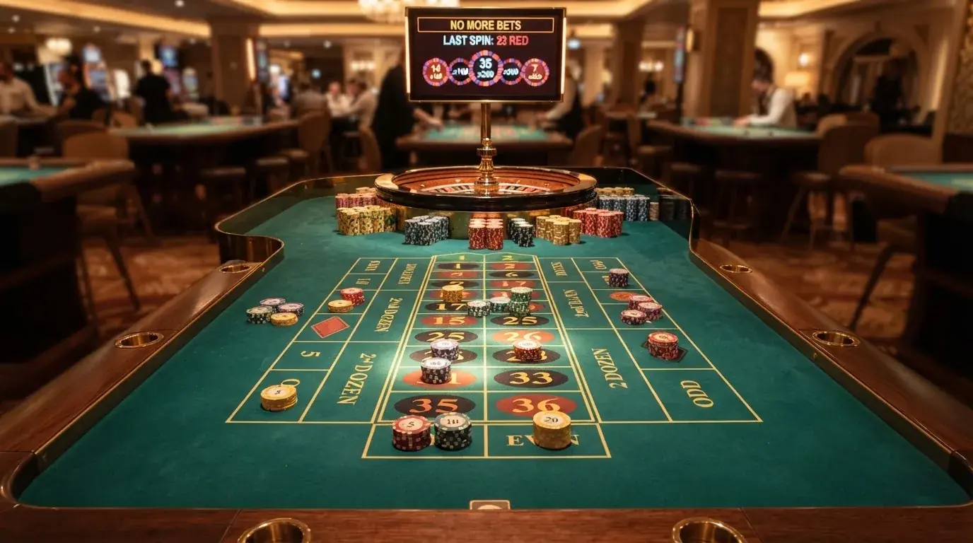 Una mesa de Lightning Roulette de Evolution Gaming con los números iluminados y varios multiplicadores de rayo activos en la pantalla, vista desde la perspectiva del jugador