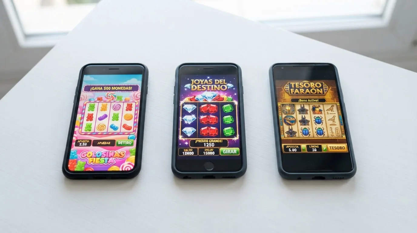 Capturas de pantalla de las tragaperras Sweet Bonanza, Starburst y Book of Dead en la interfaz de un casino online español