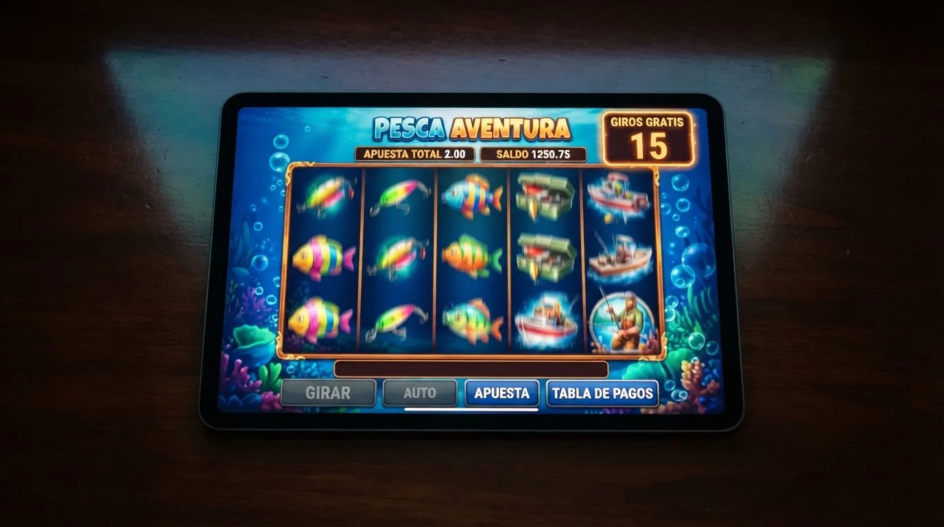 Interfaz de una tragaperras online popular en España con los carretes girando y el indicador de giros gratis activo en pantalla