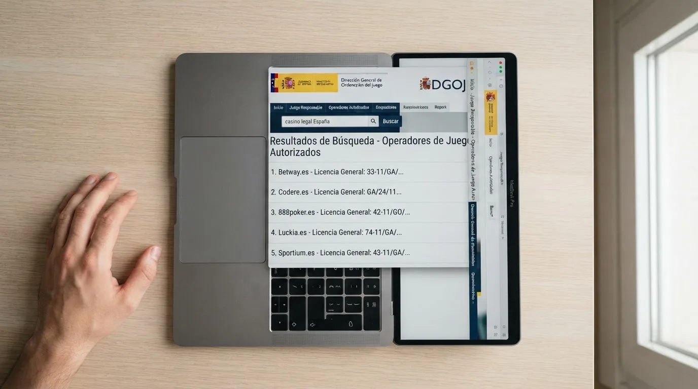 Una captura parcial del registro oficial de operadores de la DGOJ en ordenacionjuego.es con el campo de búsqueda y varios dominios .es visibles en los resultados